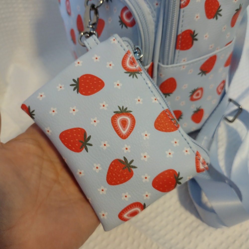 The Madden Girl MG245215 Strawberry Backpack  and Coin Pouch Set - Picture 7 of 8
